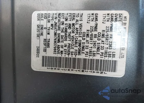 2019 Nissan Rogue Sv from USA, damaged, VIN JN8AT2MV7KW379662